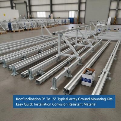 Goede prijs. Neiging 0° tot 15° Typische Solar Array Ground Mounting Kits Gemakkelijk snel installeren Corrosiebestendig materiaal online